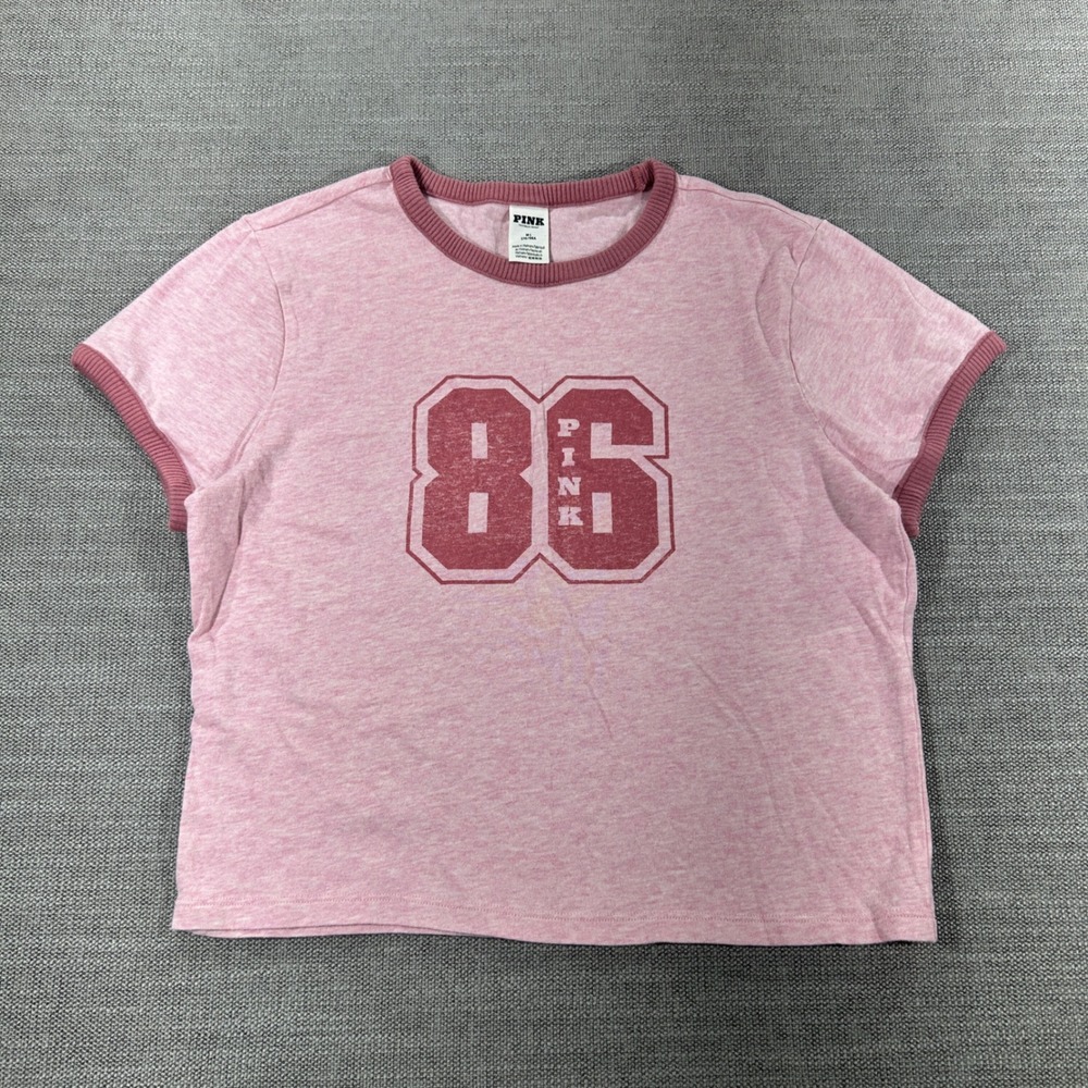 PINK Victoria's Secret Ringer T-Shirt Womens Medium Pink Excellent 86 Graphic